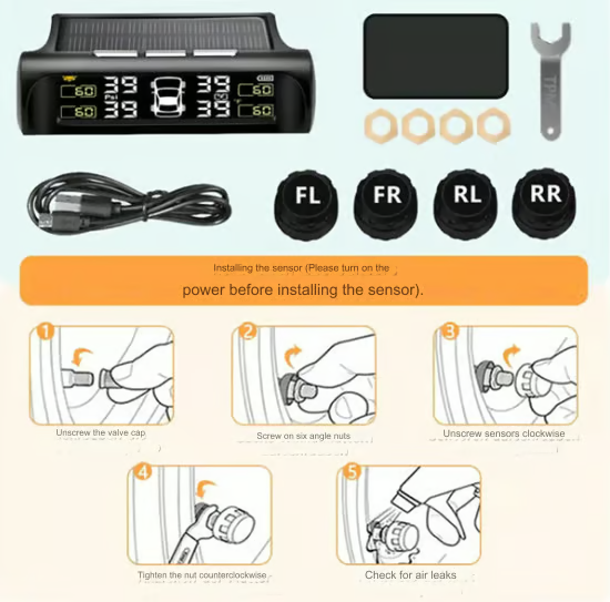 Solar Powered Car Tire Pressure Monitoring Toolđ