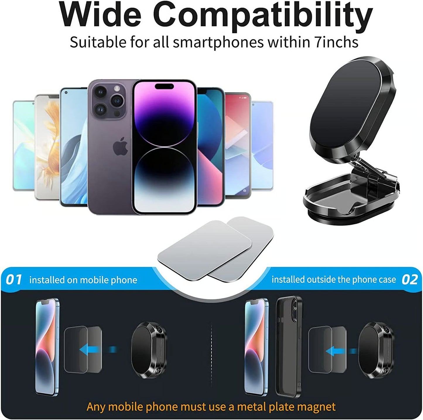 Support de téléphone pour voiture pliable en alliage avec aimant